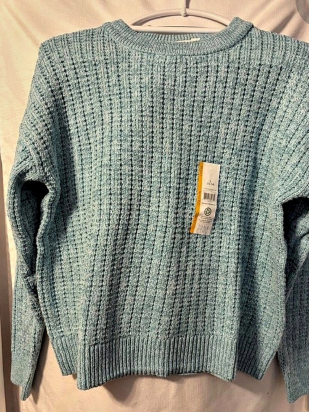 Time and Tru Core Texture Crew Neck Pullover Textured Crew Neck Sweater in Blue